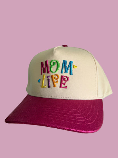 Mom life glittered pink two toned hat